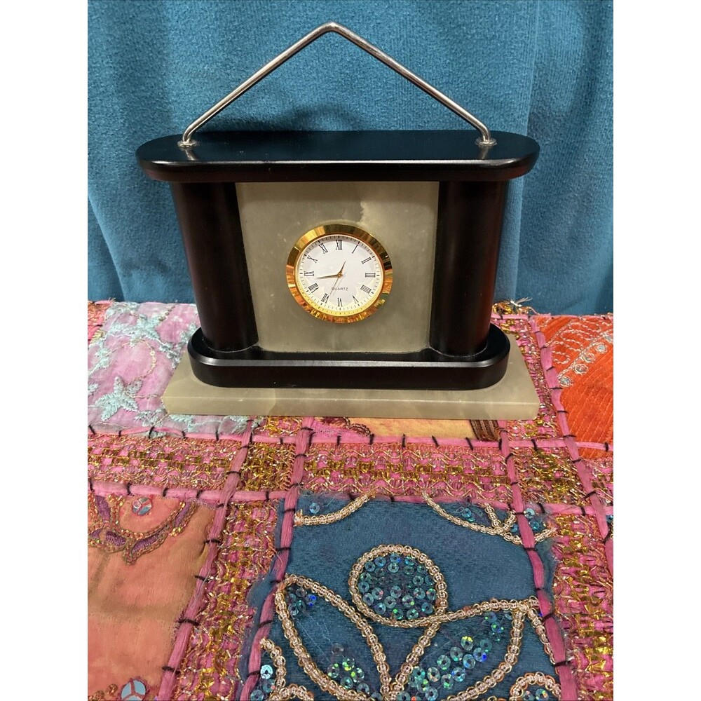 Alabaster Hand Carved Desk Clock Quartz Movement Unbranded 8 X 8 X 3